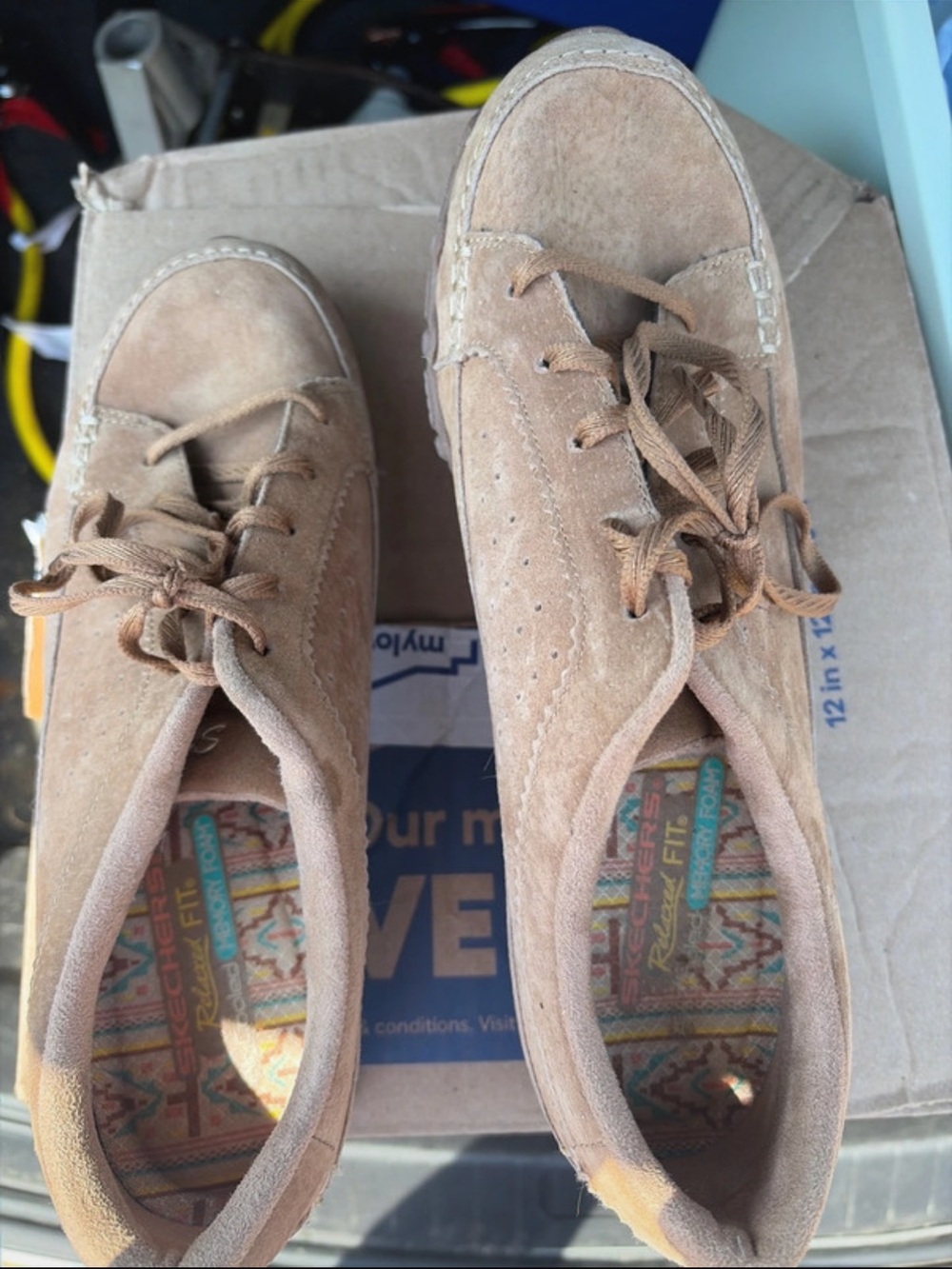 Skechers Women's Suede Lace-Up Moccasins in Light Tan